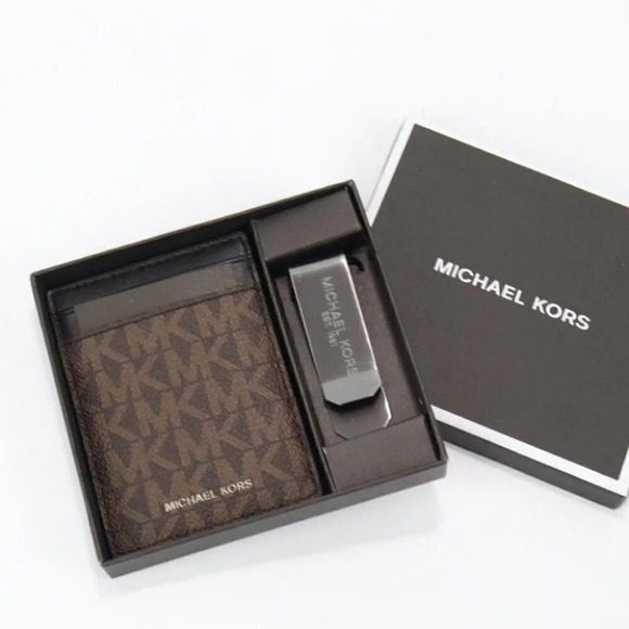 Michael kors Men Card Case Money Clip Wallet Box Set Br… - Picture 1 of 8